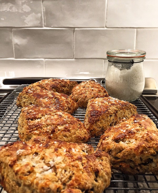 rye scones with caramelized onions and gruyere