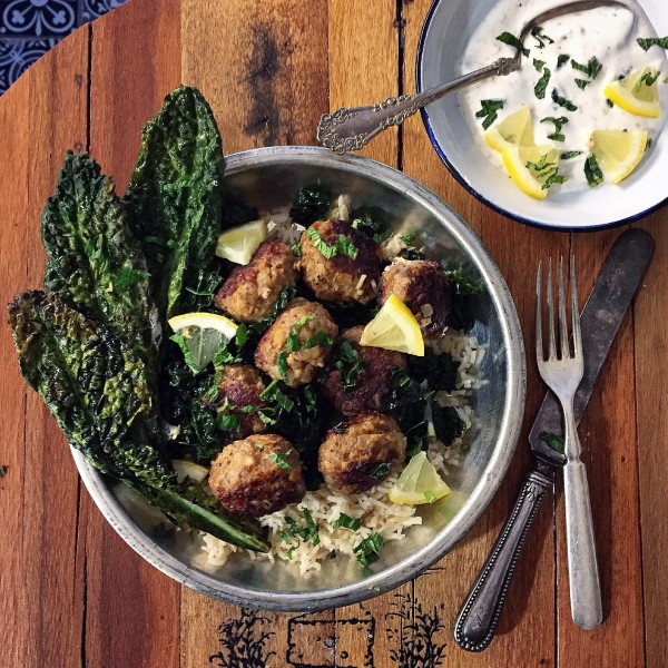 Lamb Meatballs with Kale and Yogurt