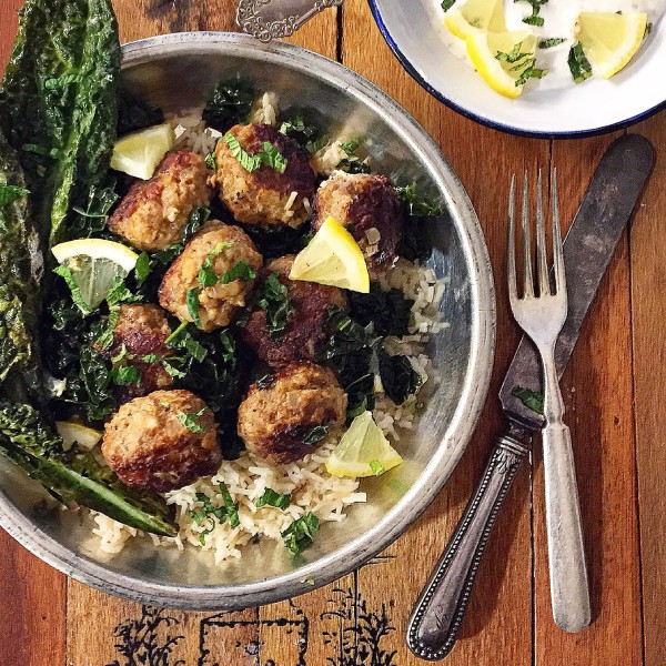 Lamb Meatballs with Yogurt and Kale