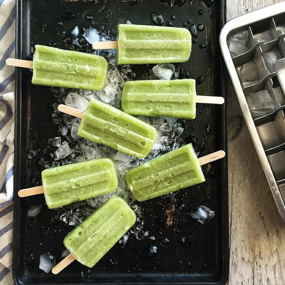 Honeydew, Pineapple, Cucumber and Mint Popsicles with Honey and Lime