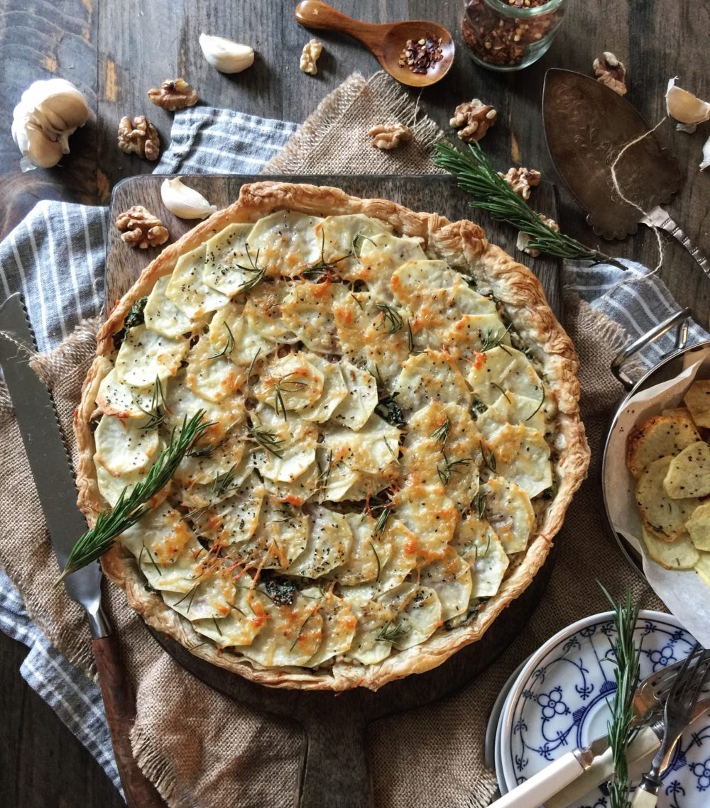 Potato, Kale and Gorgonzola Tart with Rosemary and Walnuts