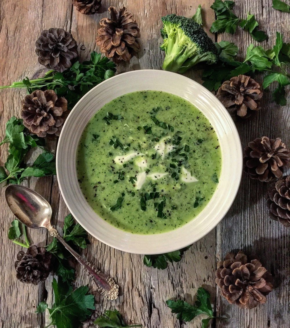 Broccoli and Feta Soup with White Beans and Parsley