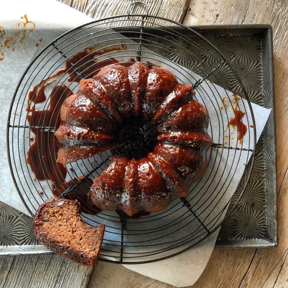 Cardamom Banana Cake with Bourbon Caramel Glaze