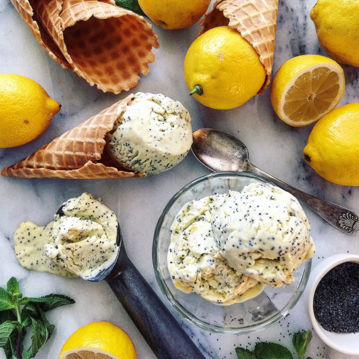 Lemony Lemon Curd Poppyseed Ice Cream