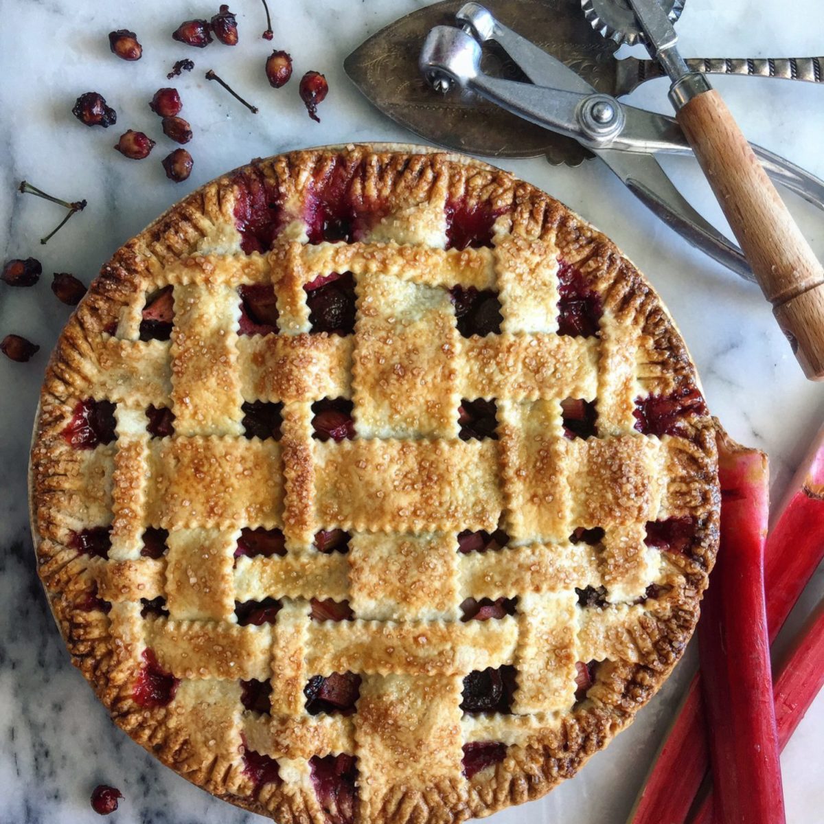 Cherry and Rhubarb Pie with Urfa Biber and Allspice