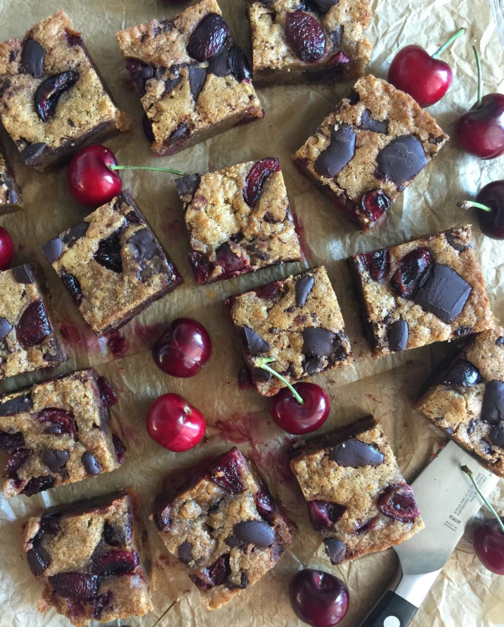 Harissa Cherry and Chocolate Brown Butter Blondies