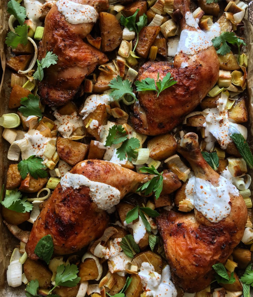 Harissa Chicken, Leeks and Potatoes