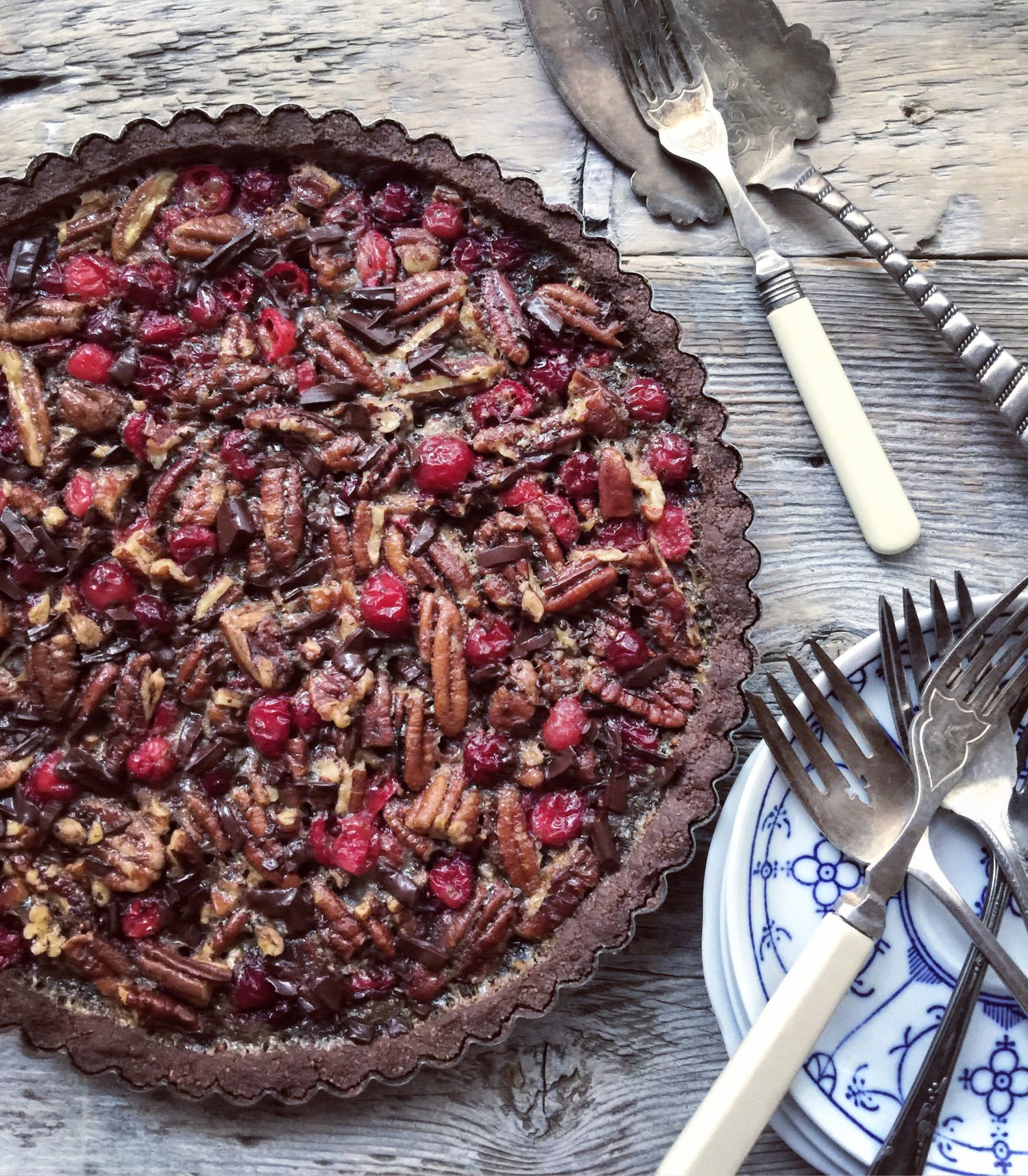 chocolate cranberry pecan tart