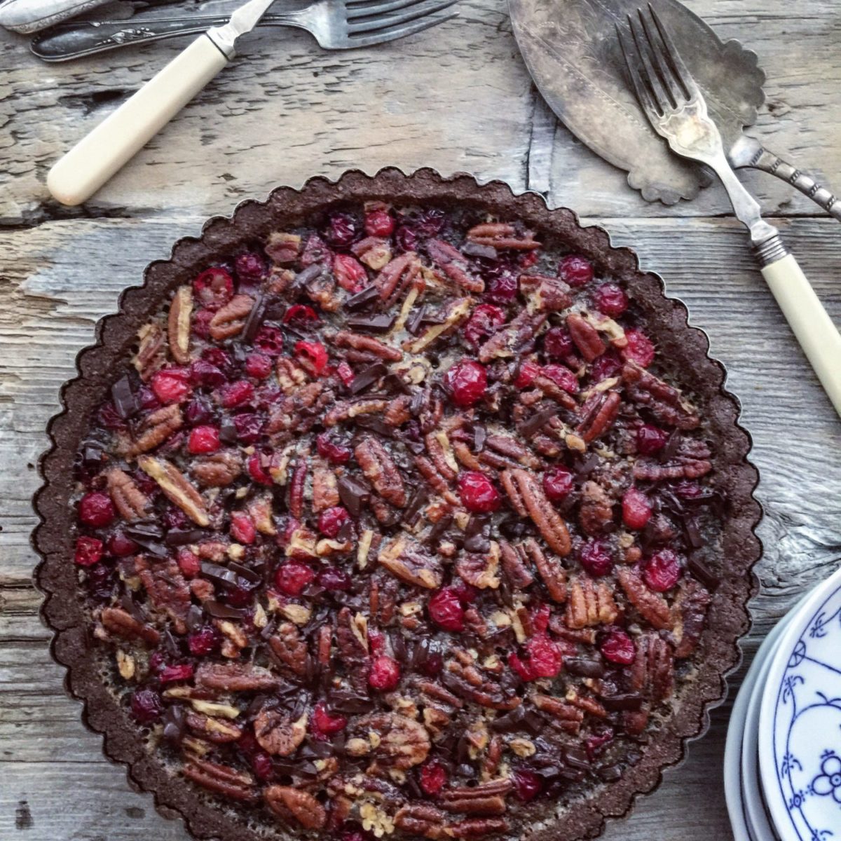 chocolate cranberry pecan tart