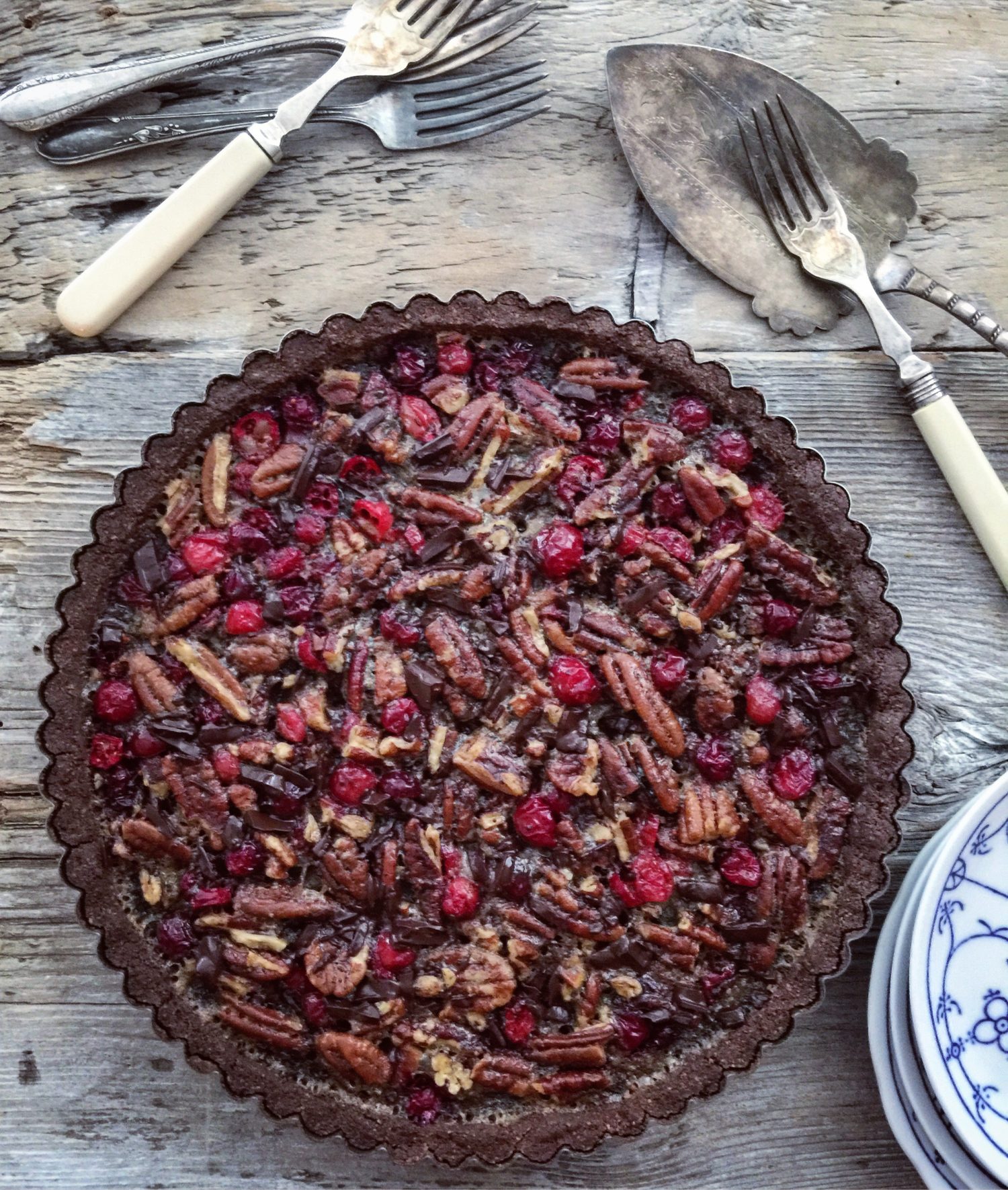 chocolate cranberry pecan tart