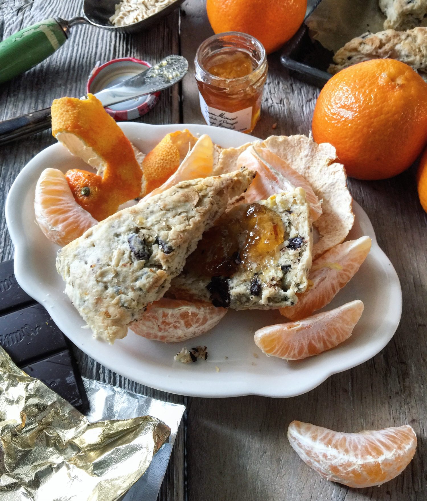 Oatmeal Scones with Orange, Ginger and Chocolate