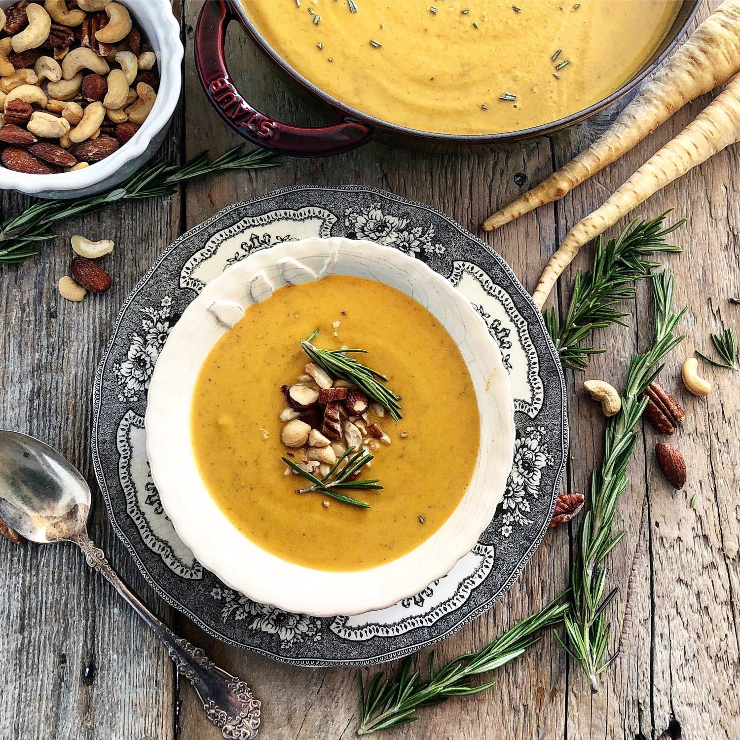 Parsnips, Rosemary and Mixed Nuts Soup