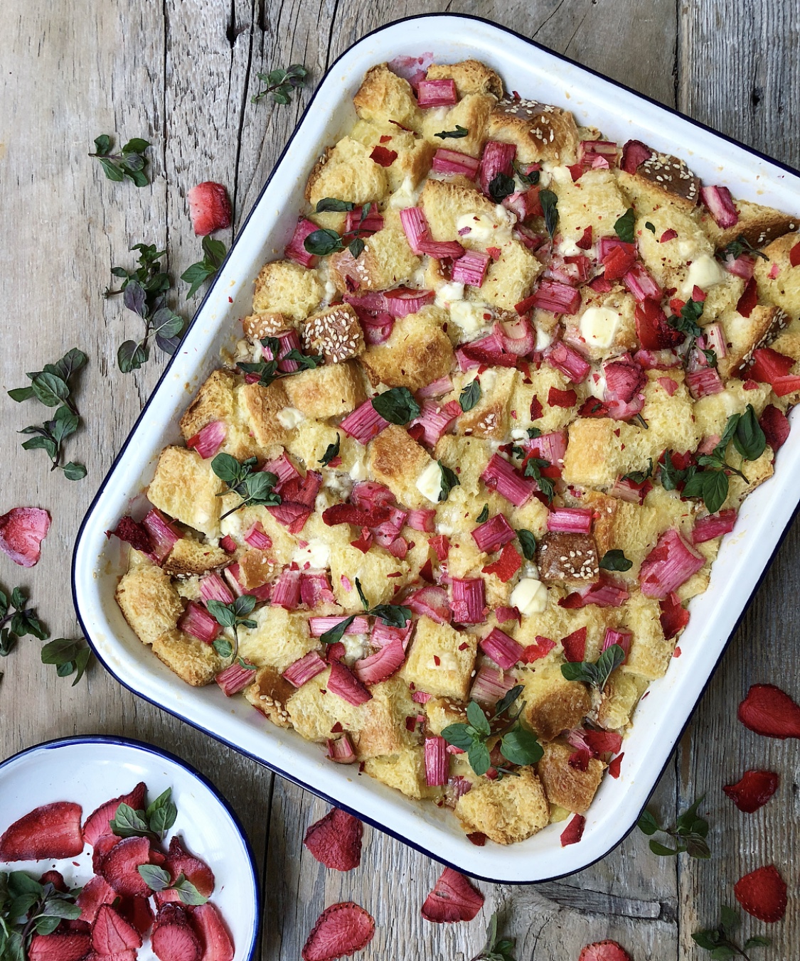 Rhubarb and White Chocolate Bread Pudding