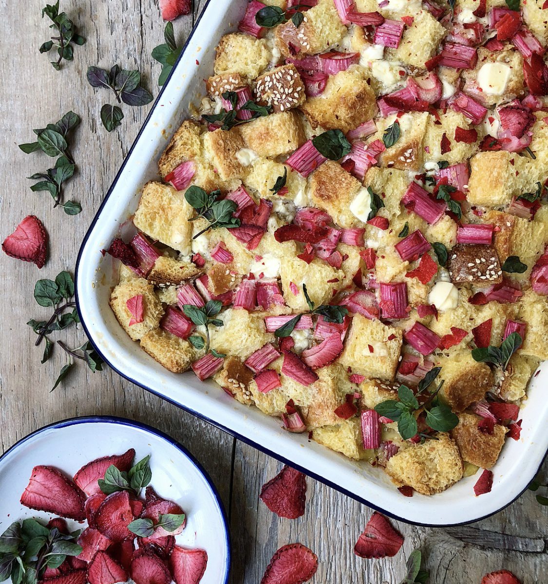 Rhubarb and White Chocolate Bread Pudding