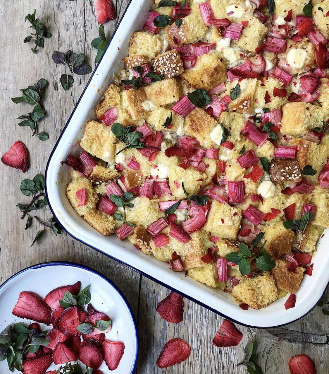 Rhubarb and White Chocolate Bread Pudding