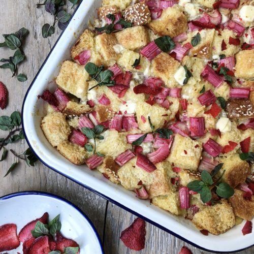 Rhubarb and White Chocolate Bread Pudding