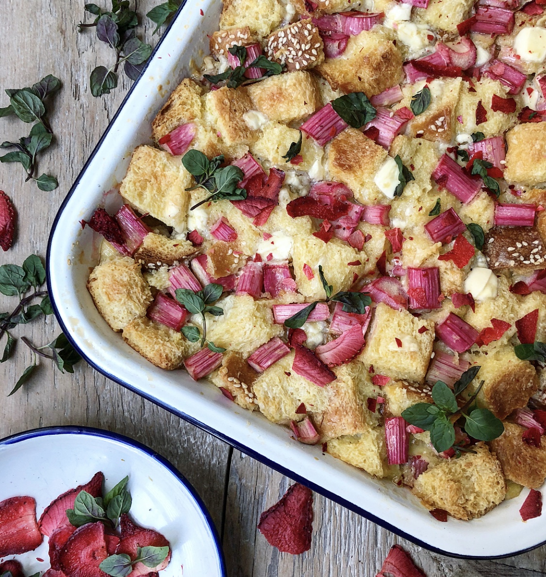 Rhubarb and White Chocolate Bread Pudding