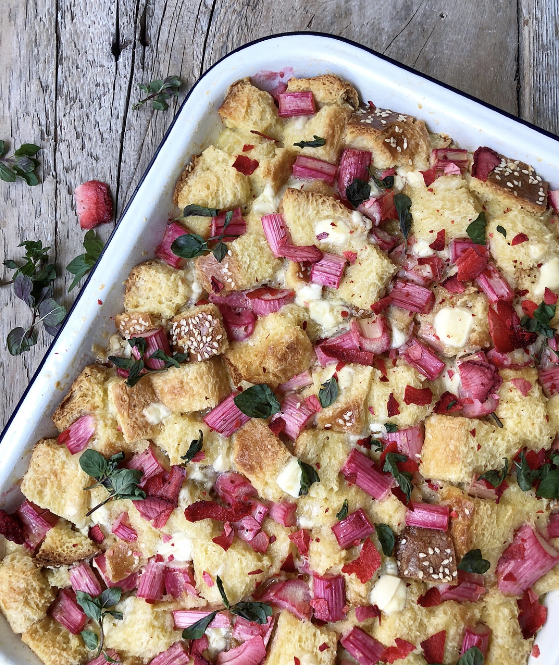 Rhubarb and White Chocolate Bread Pudding