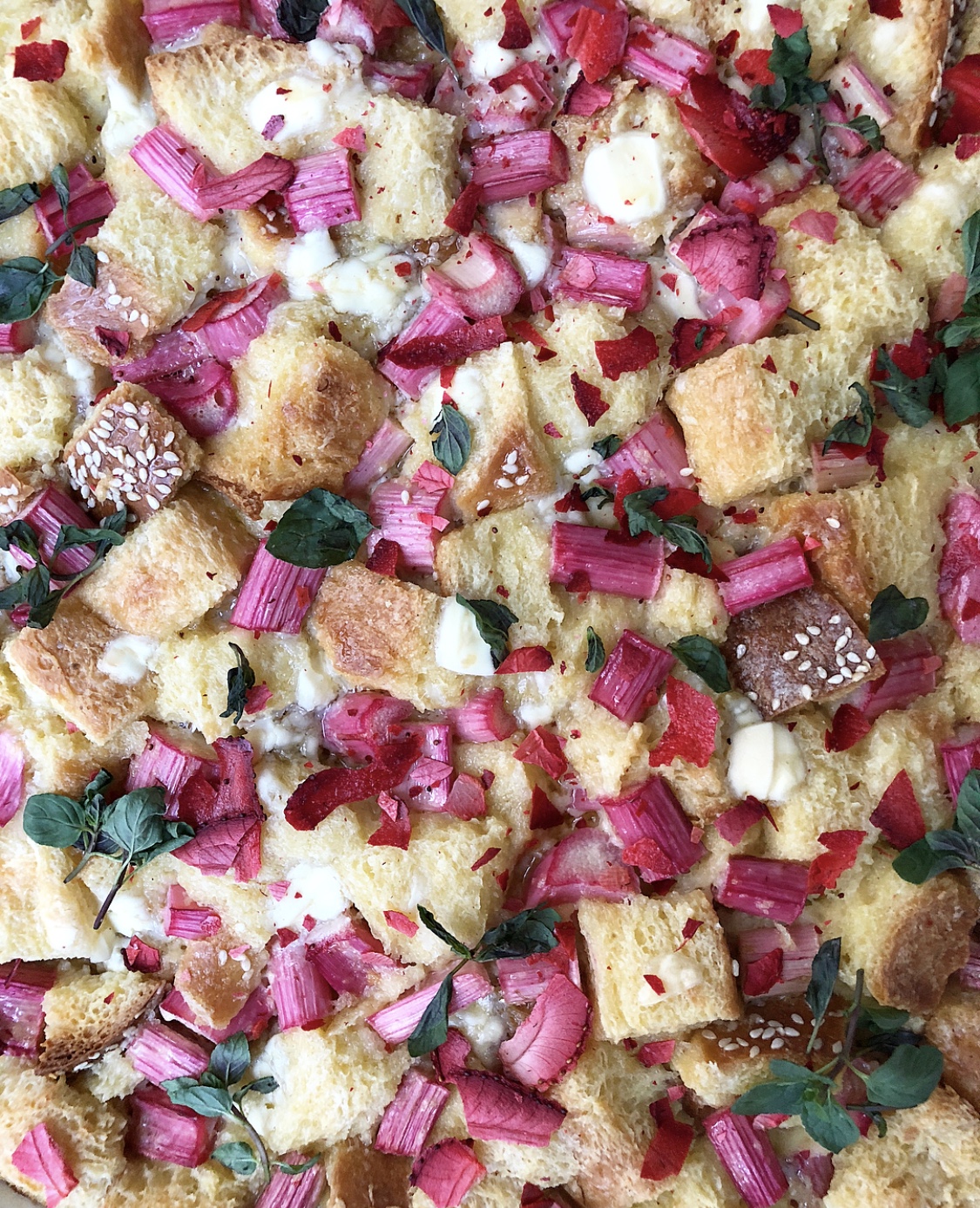 Rhubarb and White Chocolate Bread Pudding