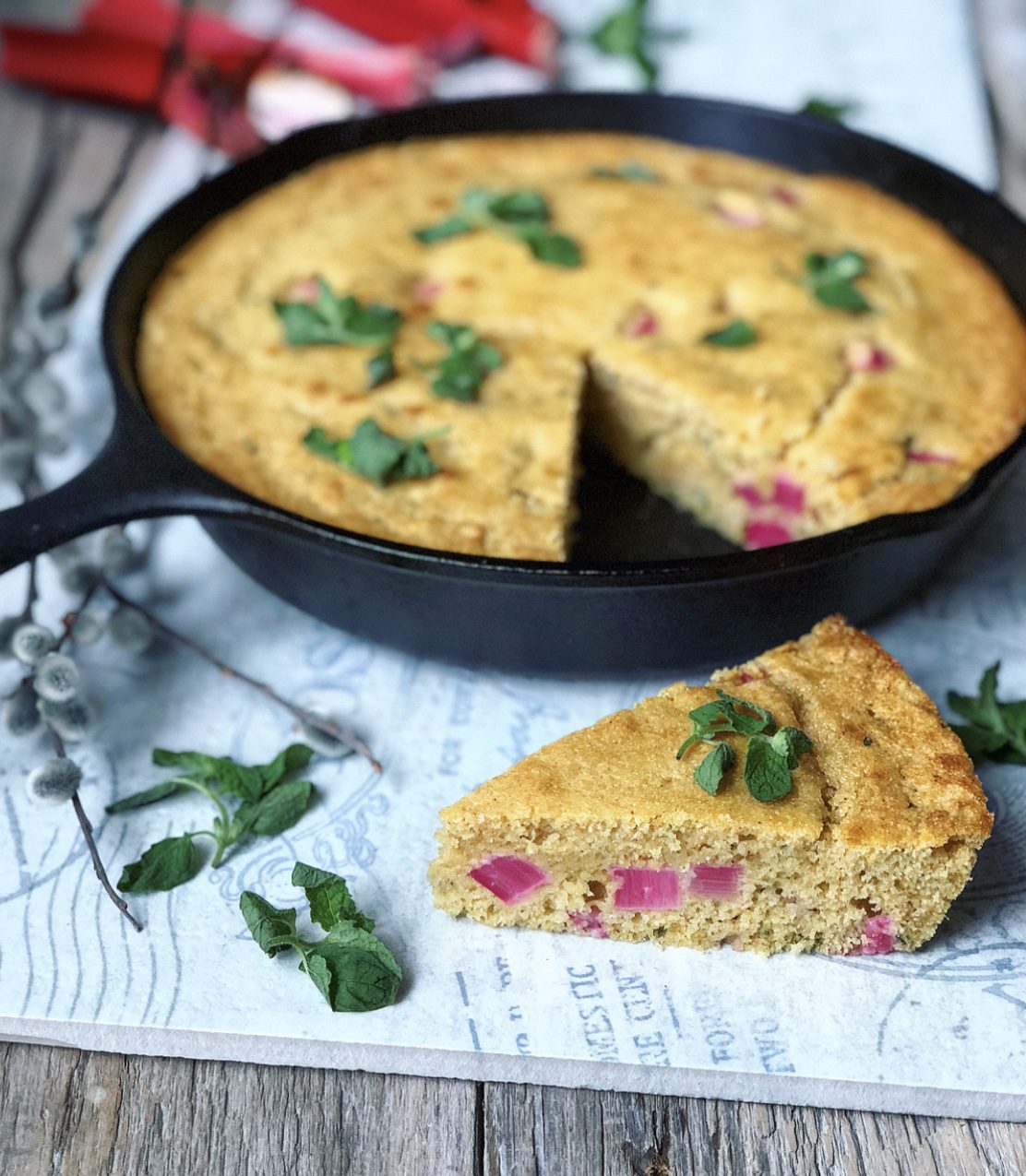 Rhubarb and Mint Cornbread