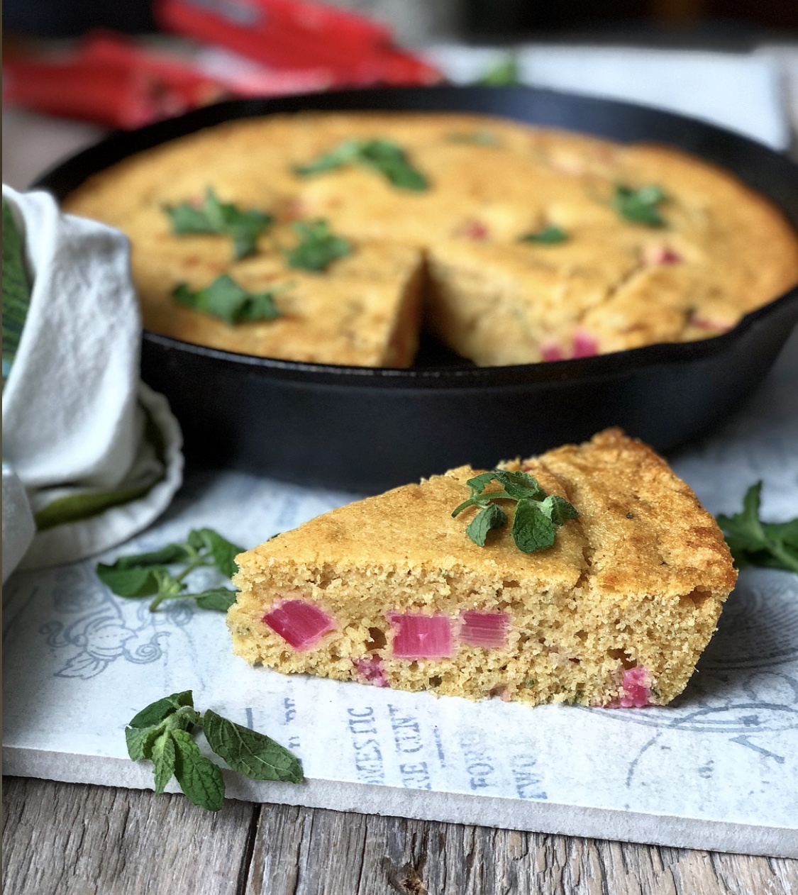 Rhubarb and Mint Cornbread