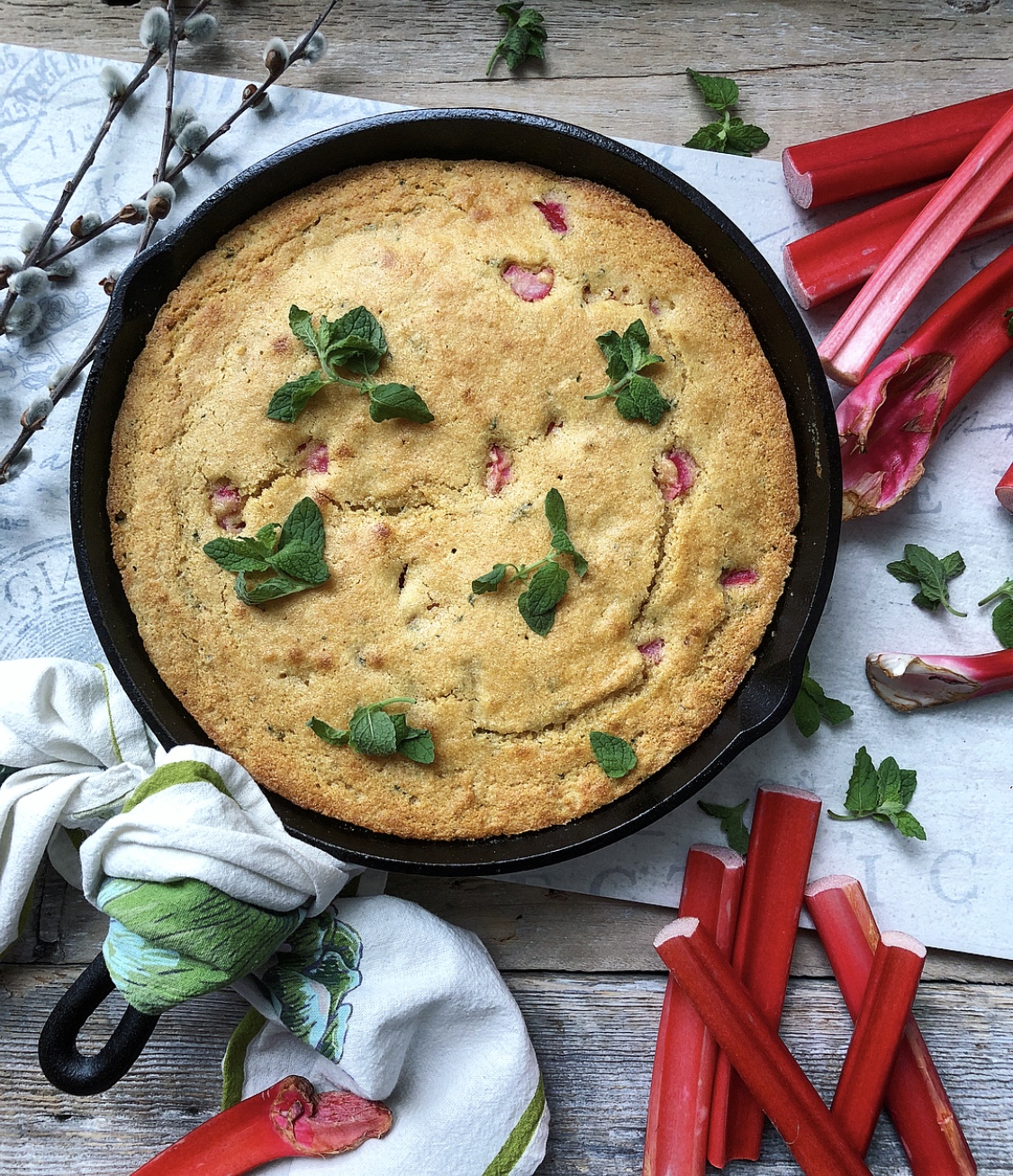 Rhubarb and Mint Cornbread