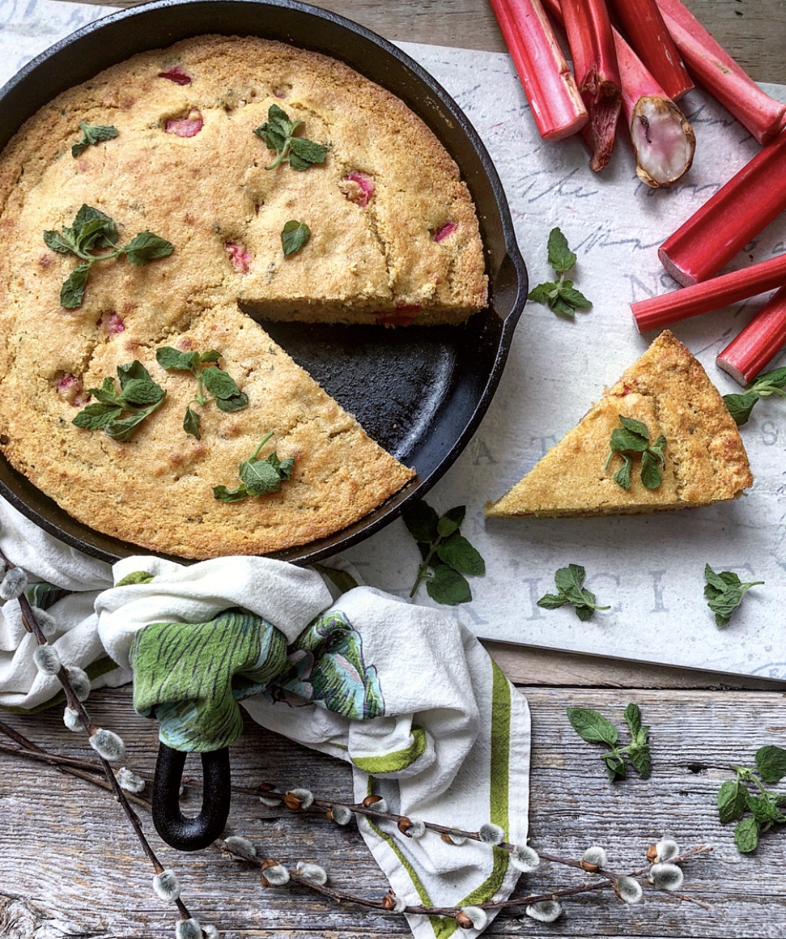 Rhubarb and Mint Cornbread