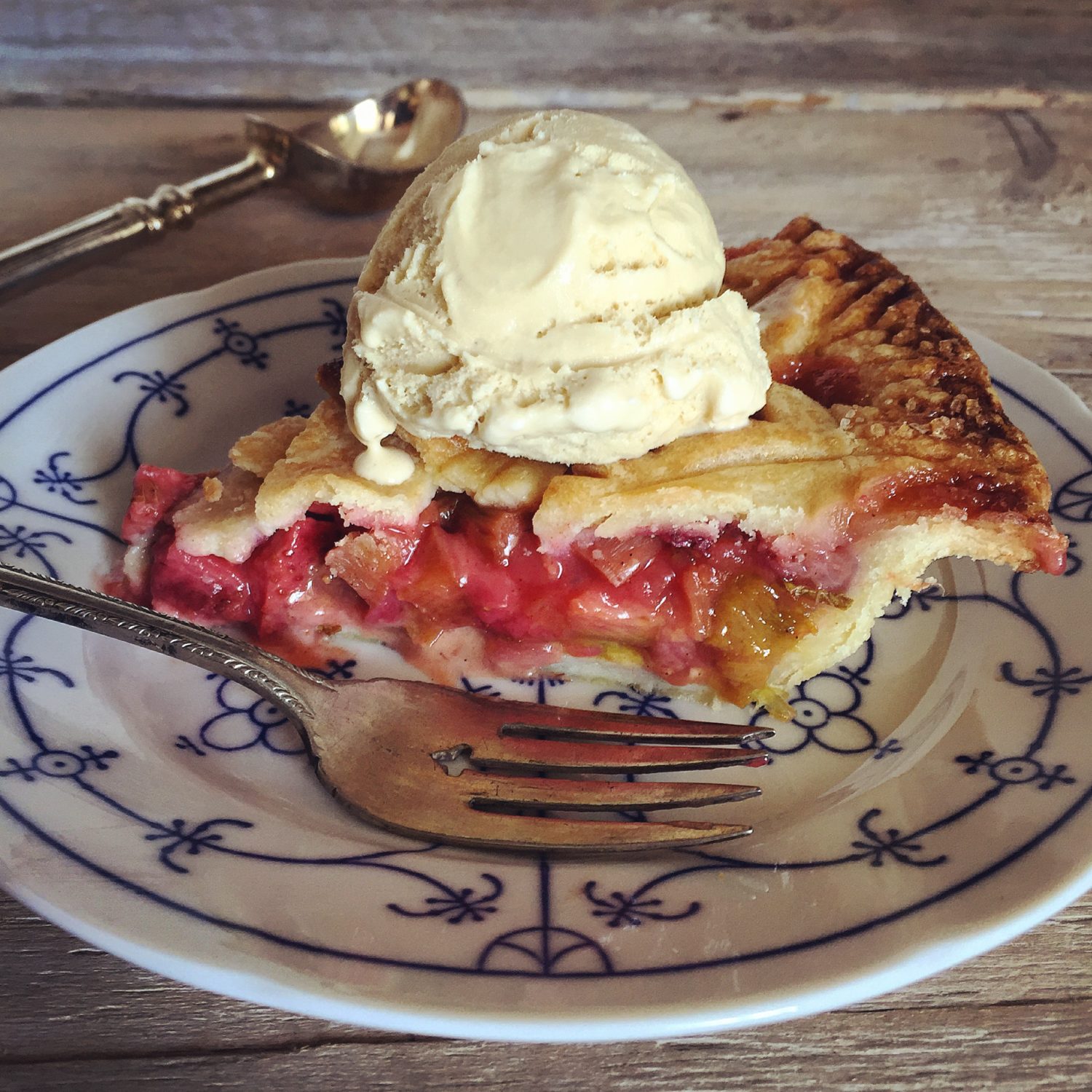 Strawberry Rhubarb Pie with Masala Chai Gelato