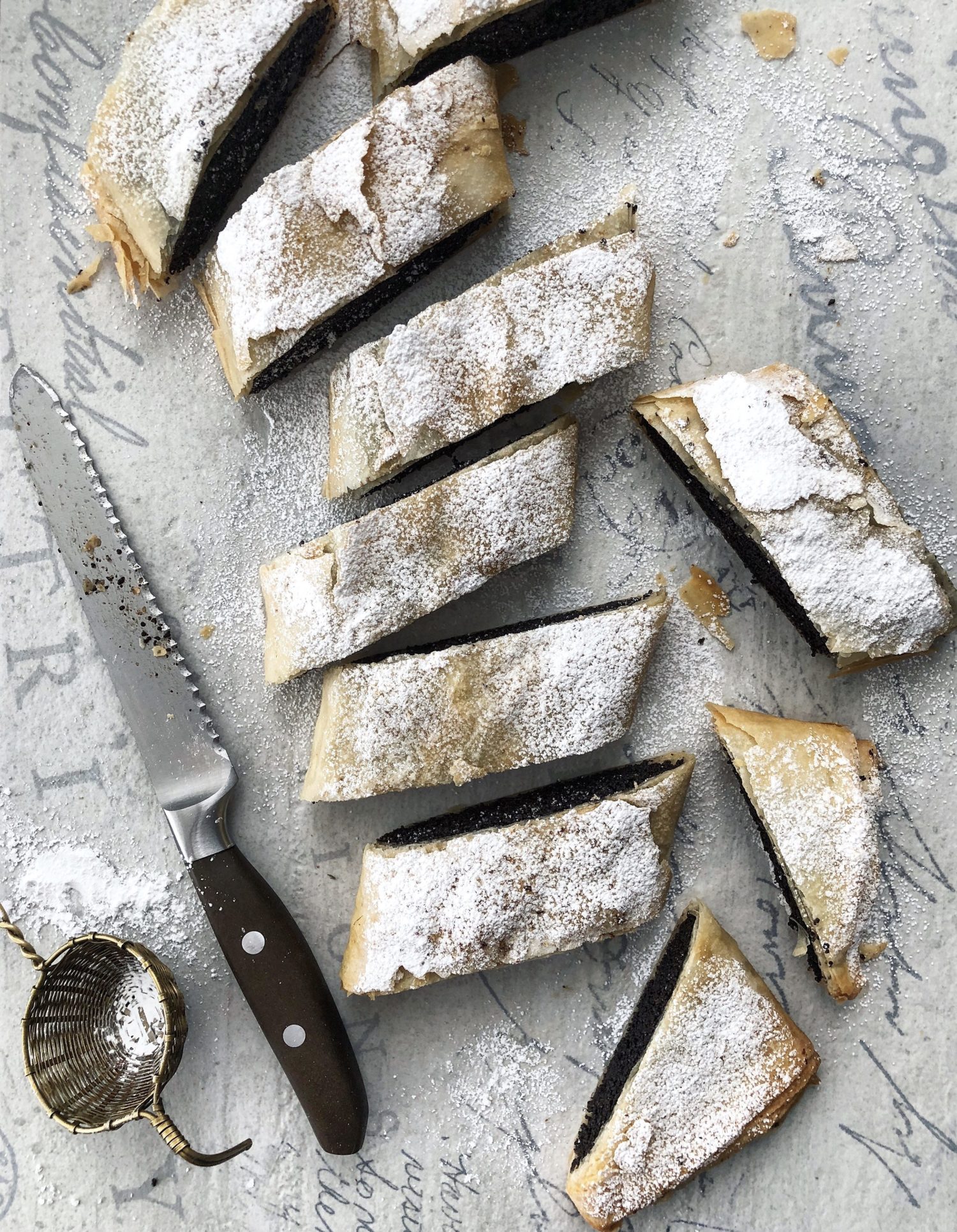 Brown Butter Poppy Seed Strudel, Wusthof knife