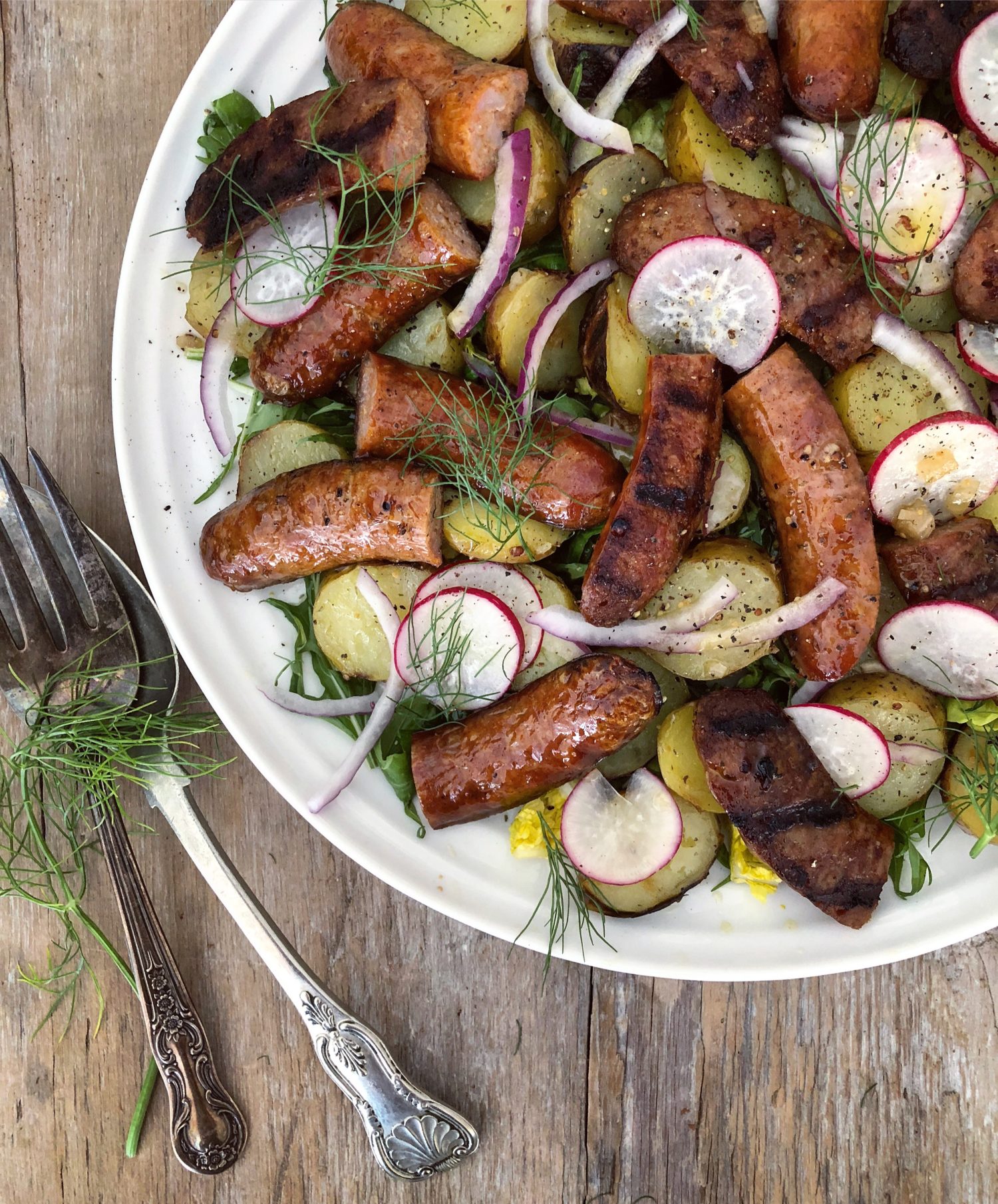 grilled Sausage and Potato Salad with Sauerkraut