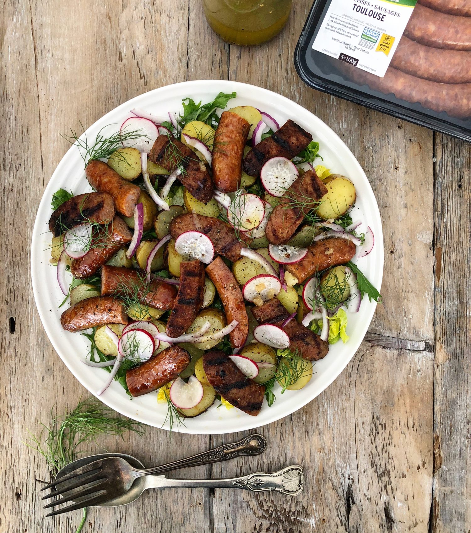 Grilled Sausage and Potato Salad with Sauerkraut