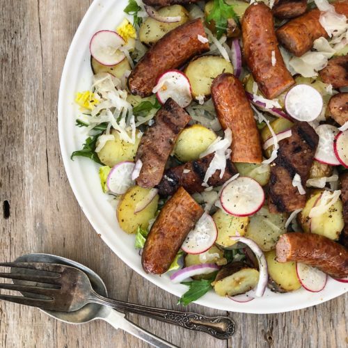 Grilled Sausage and Potato Salad with Sauerkraut