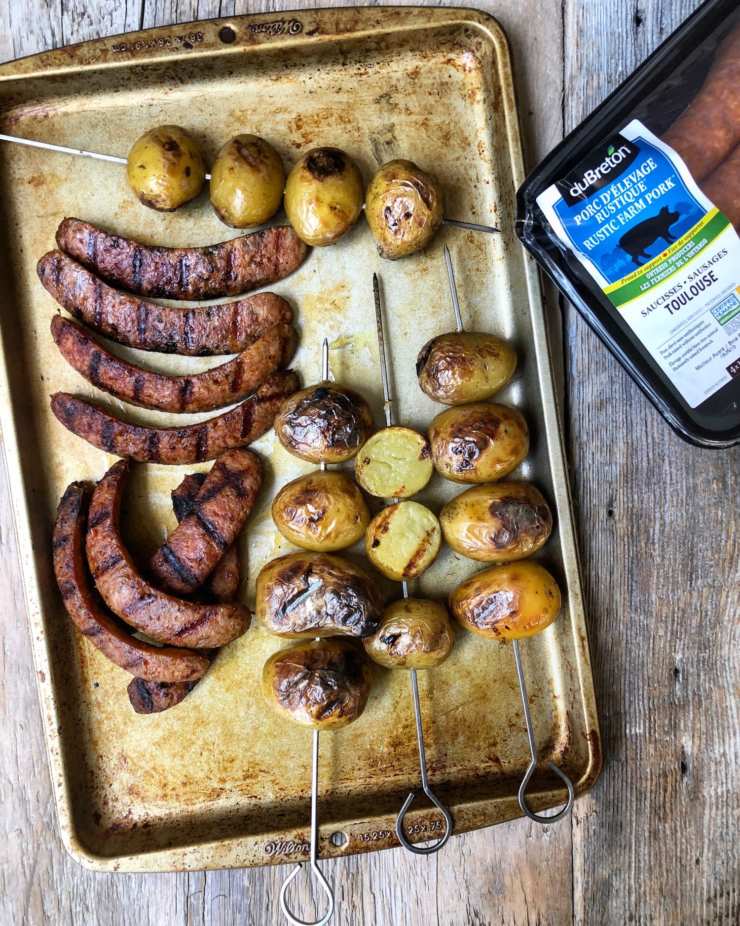 grilled sausages and potatoes