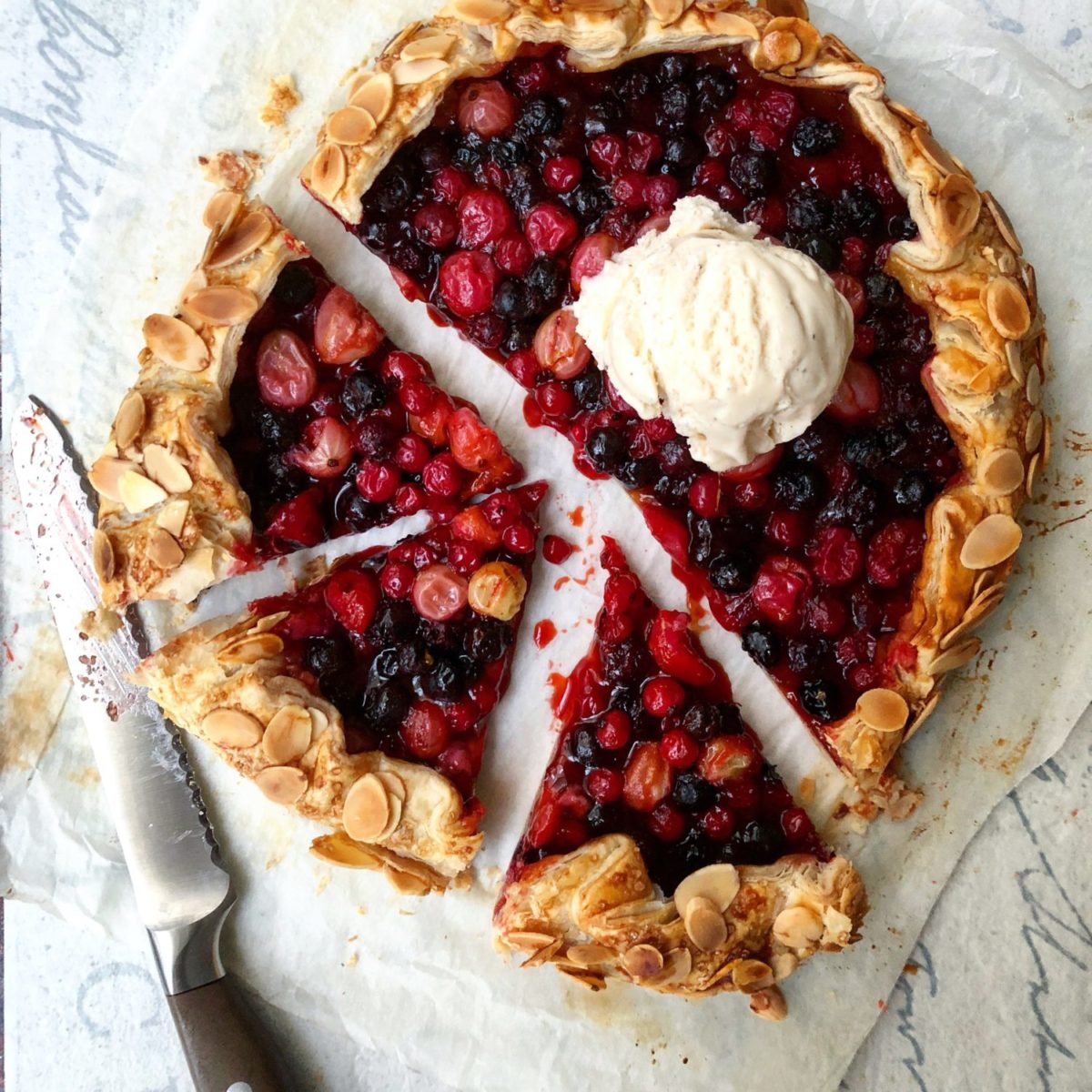 Tart and Sweet Rosewater and Saffron Honey Currant and Gooseberry Crostata