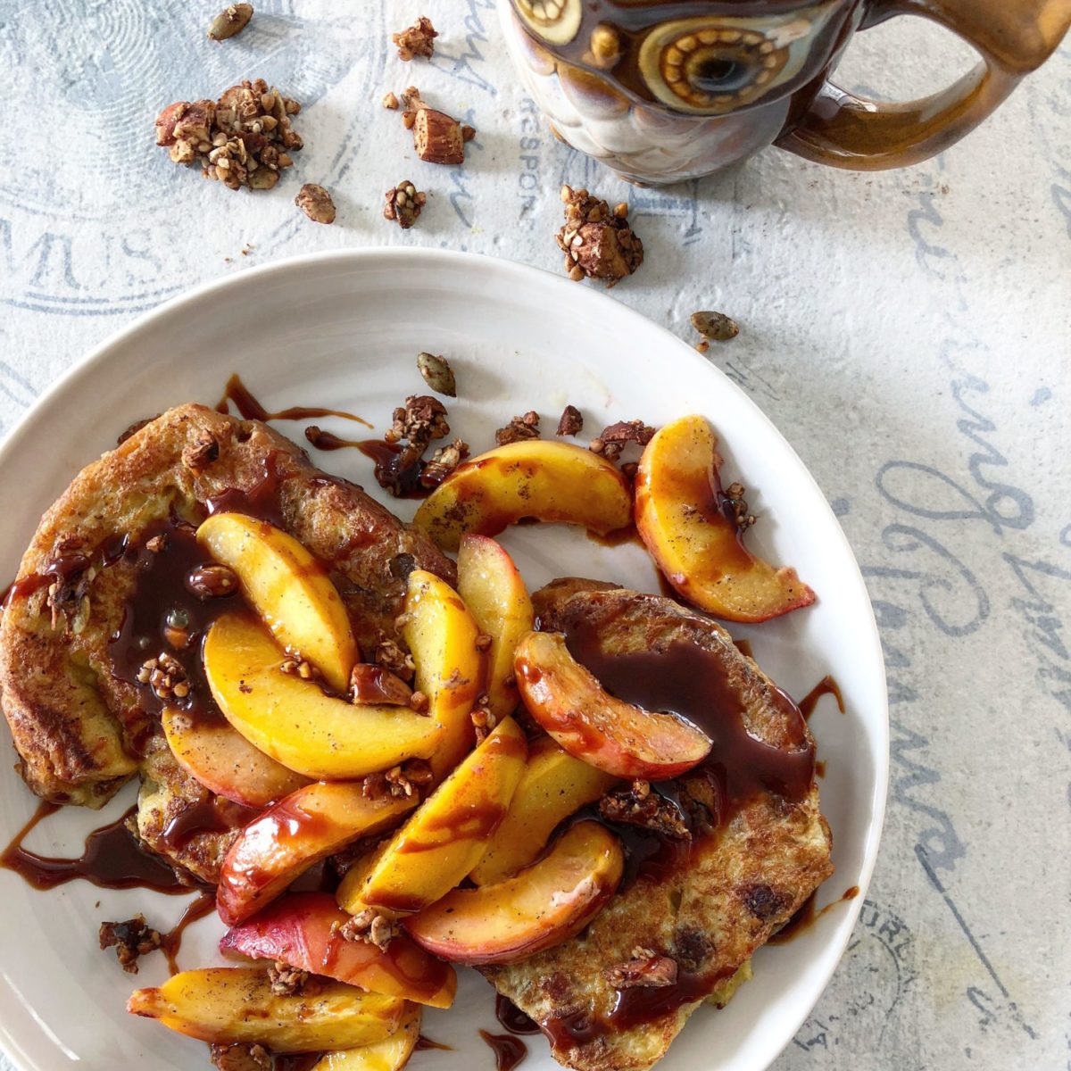 Cardamom Peach French Toast with Bourbon Caramel Sauce