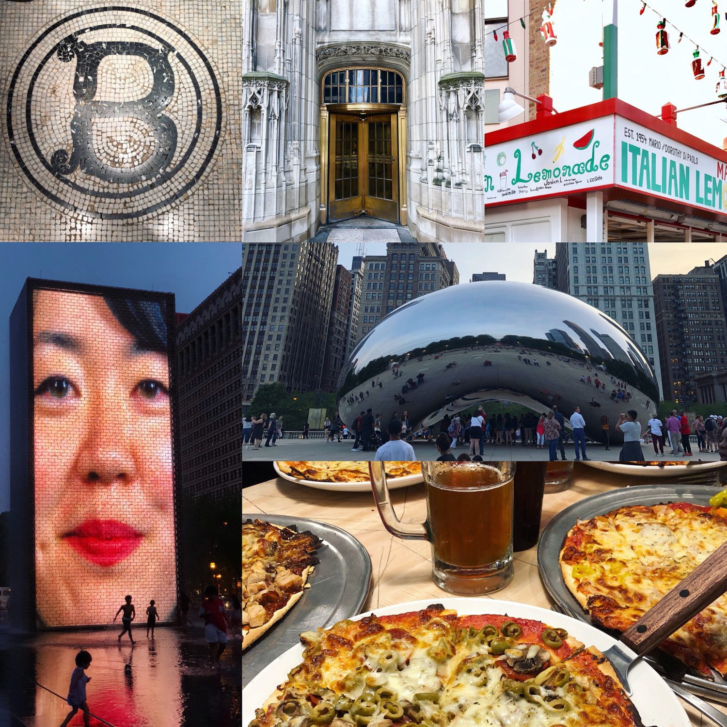 Chicago Collage, Bean, Italian Lemonade, Architecture, Pizza, Fountain