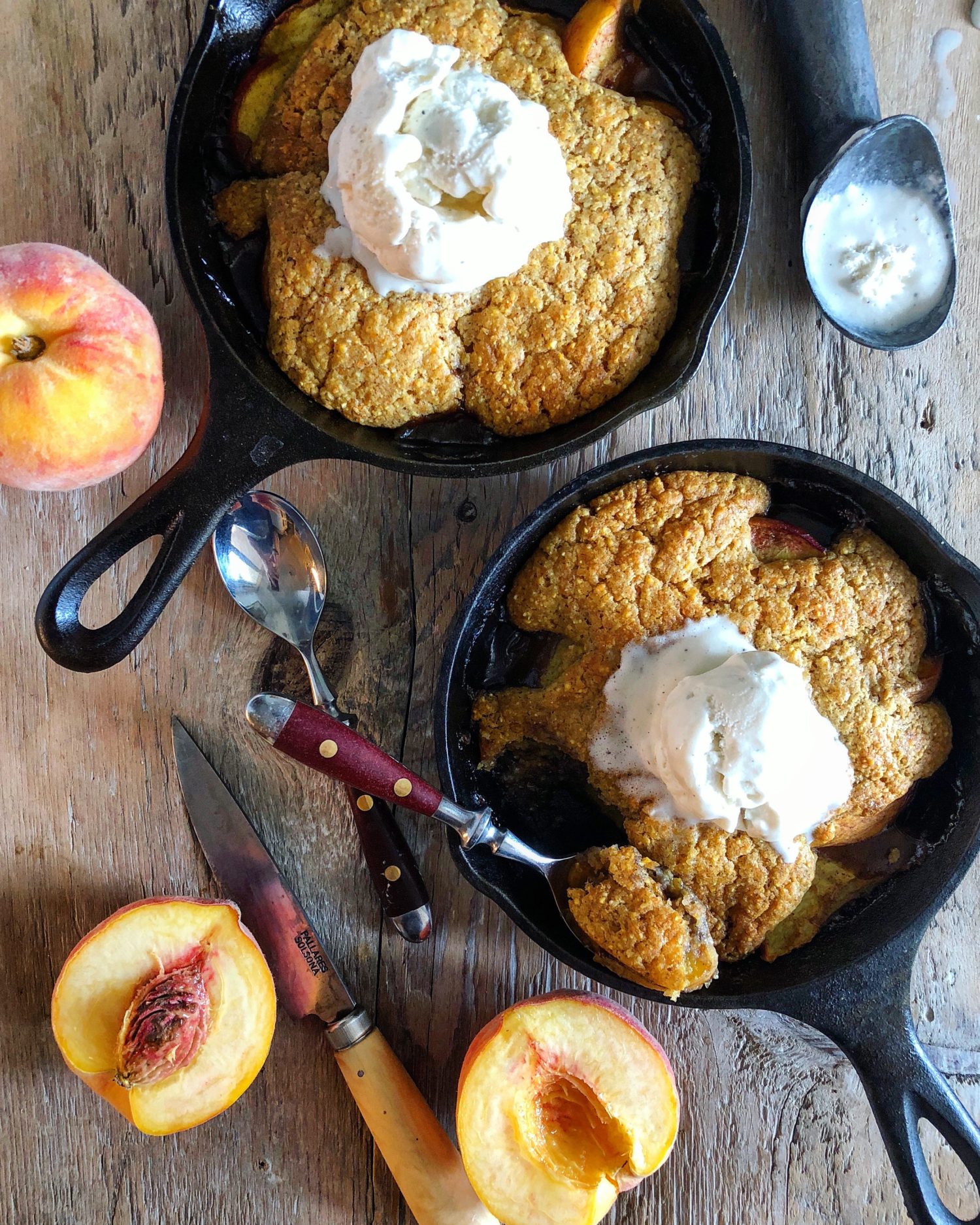 Spicy Maple Bourbon peach Cobbler with Cornmeal Biscuit Topping