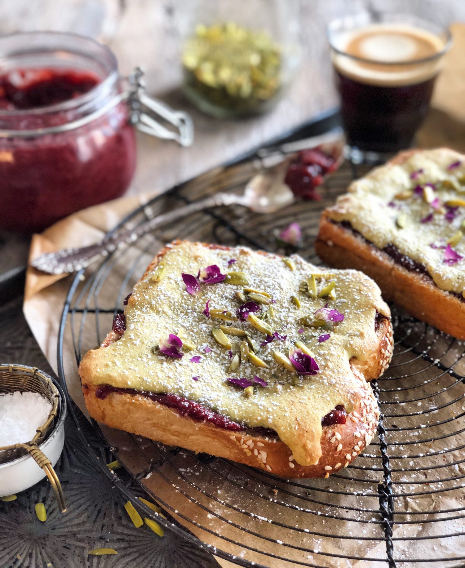 Pistachio and rosewater Bostock pastry