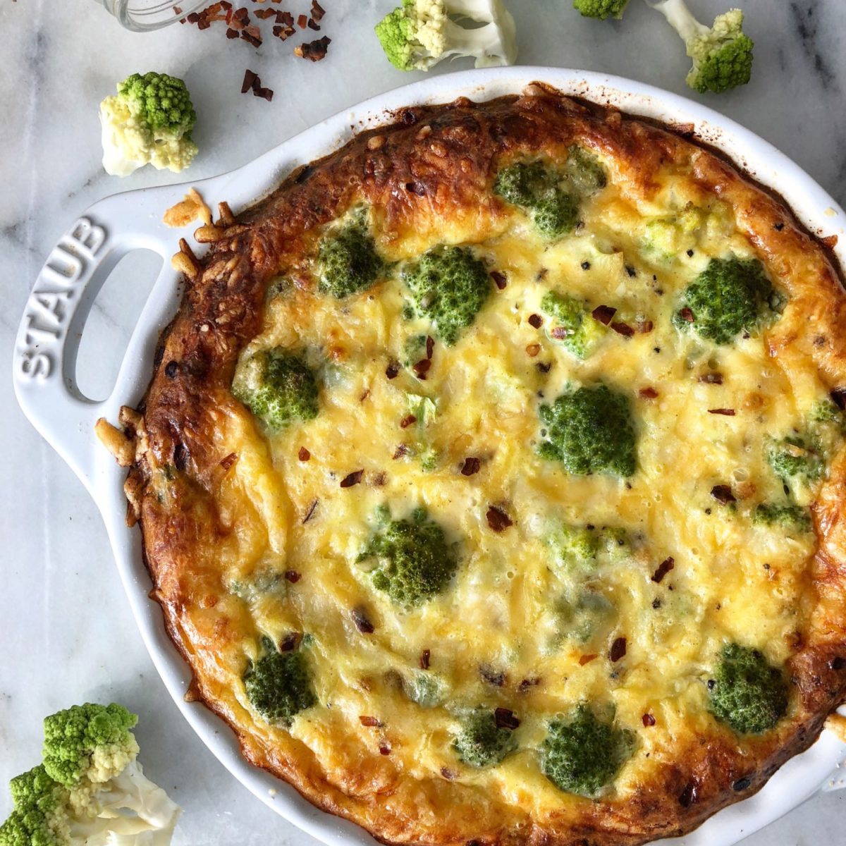 Romanesco and Cheddar Crustless Quiche