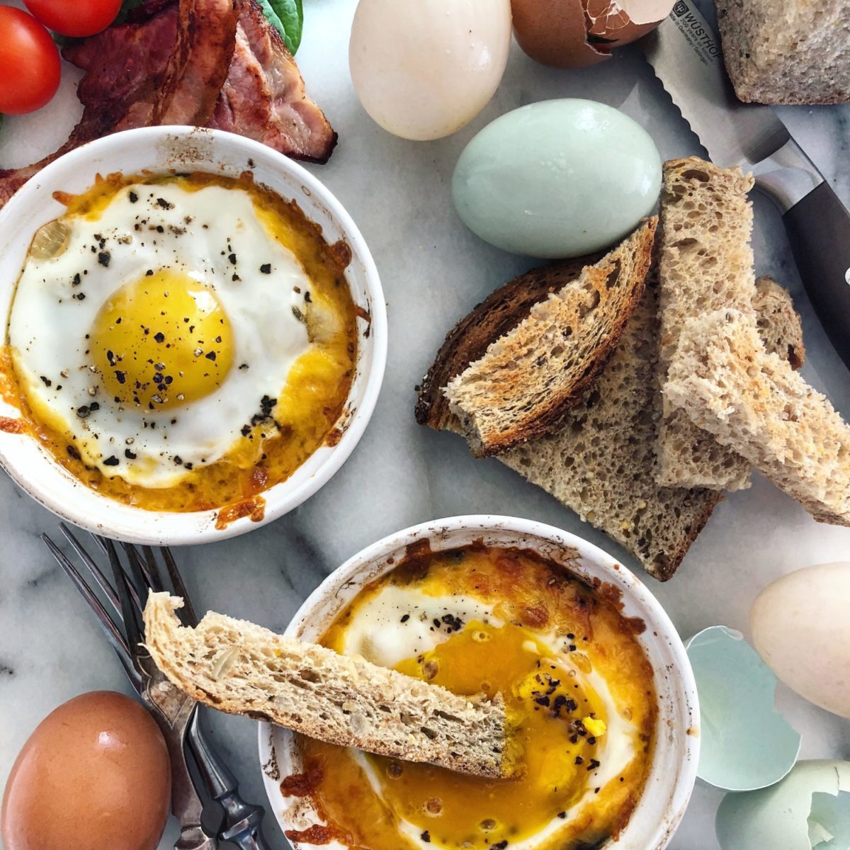 BLT Baked Eggs with Toast Soldiers