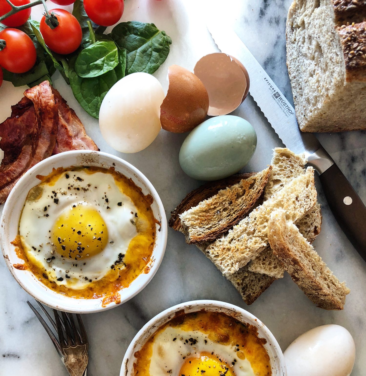 BLT Baked Eggs with Toast Soldiers