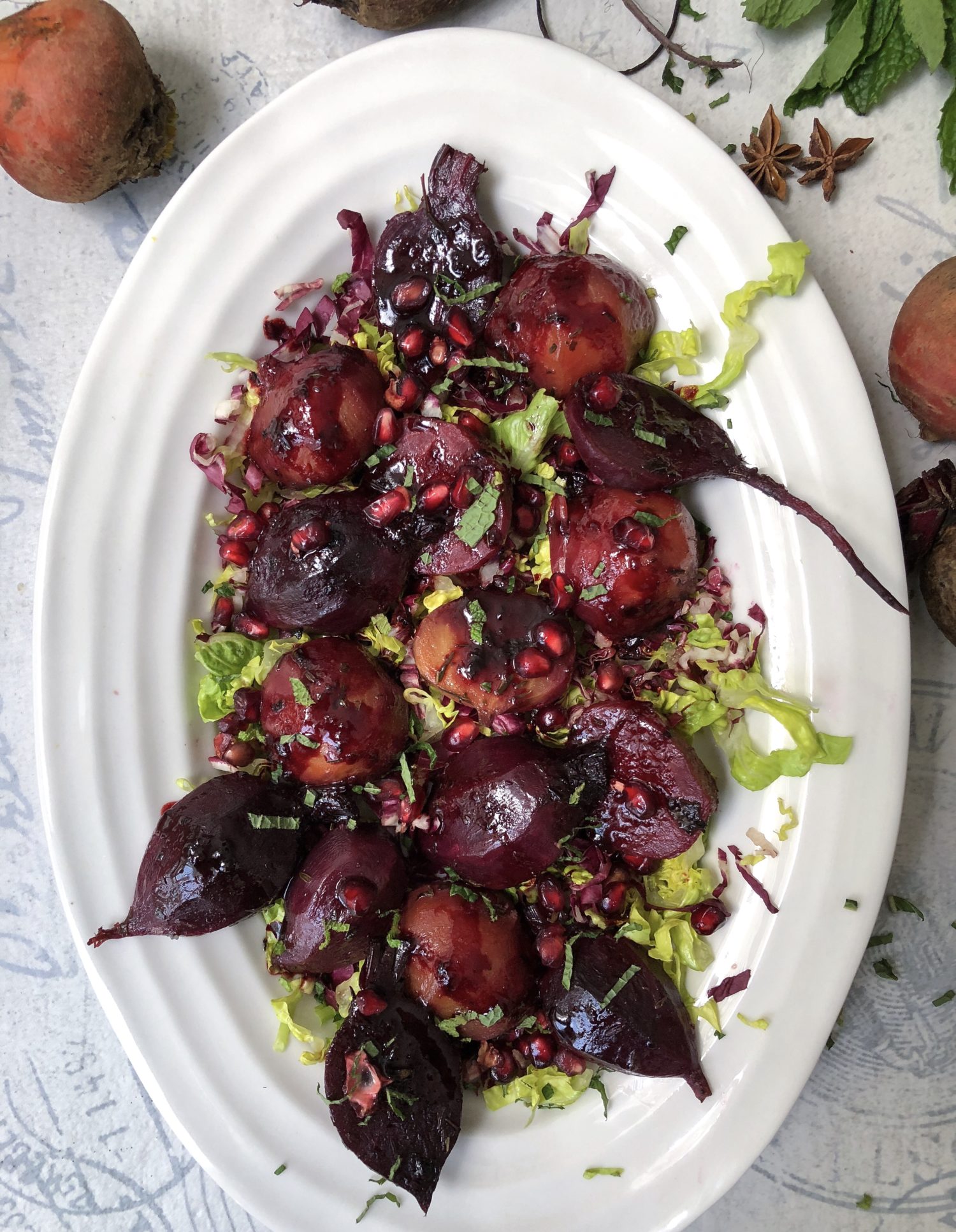 Tamari and Pomegranate Roasted Beets