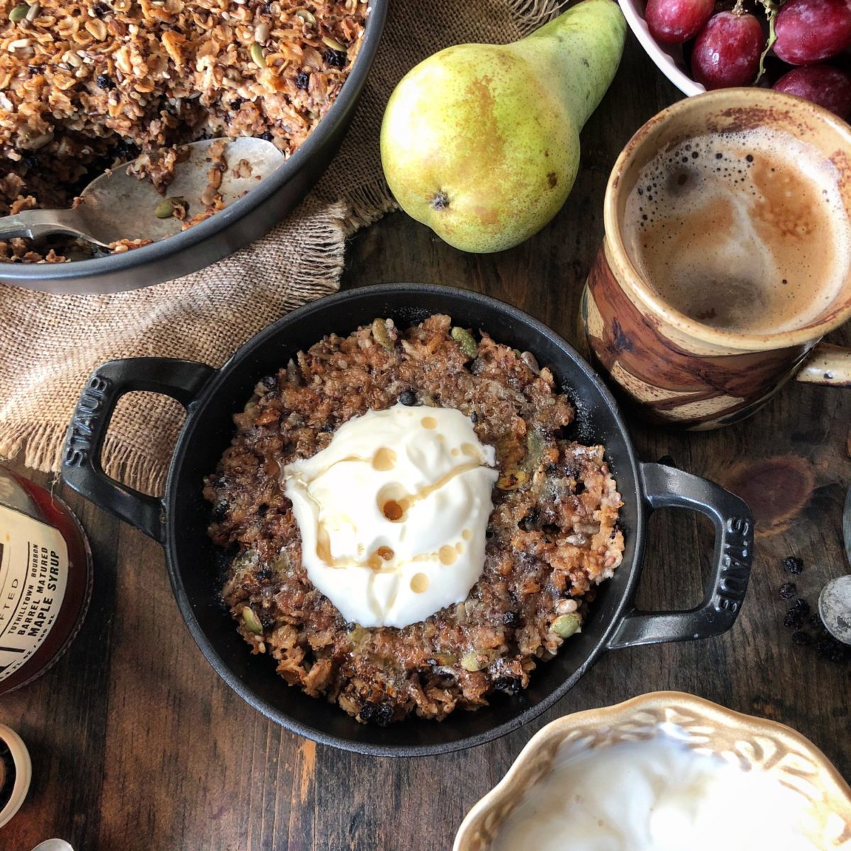 toasted nutty seed and dried currant baked oatmeal brûlée