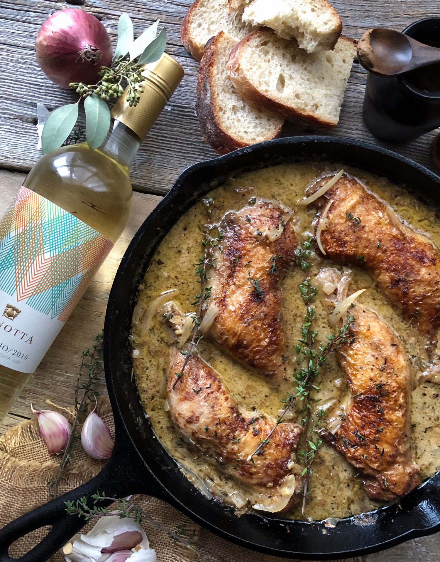 Juicy Chicken a la Moutarde, wine and mustard sauce