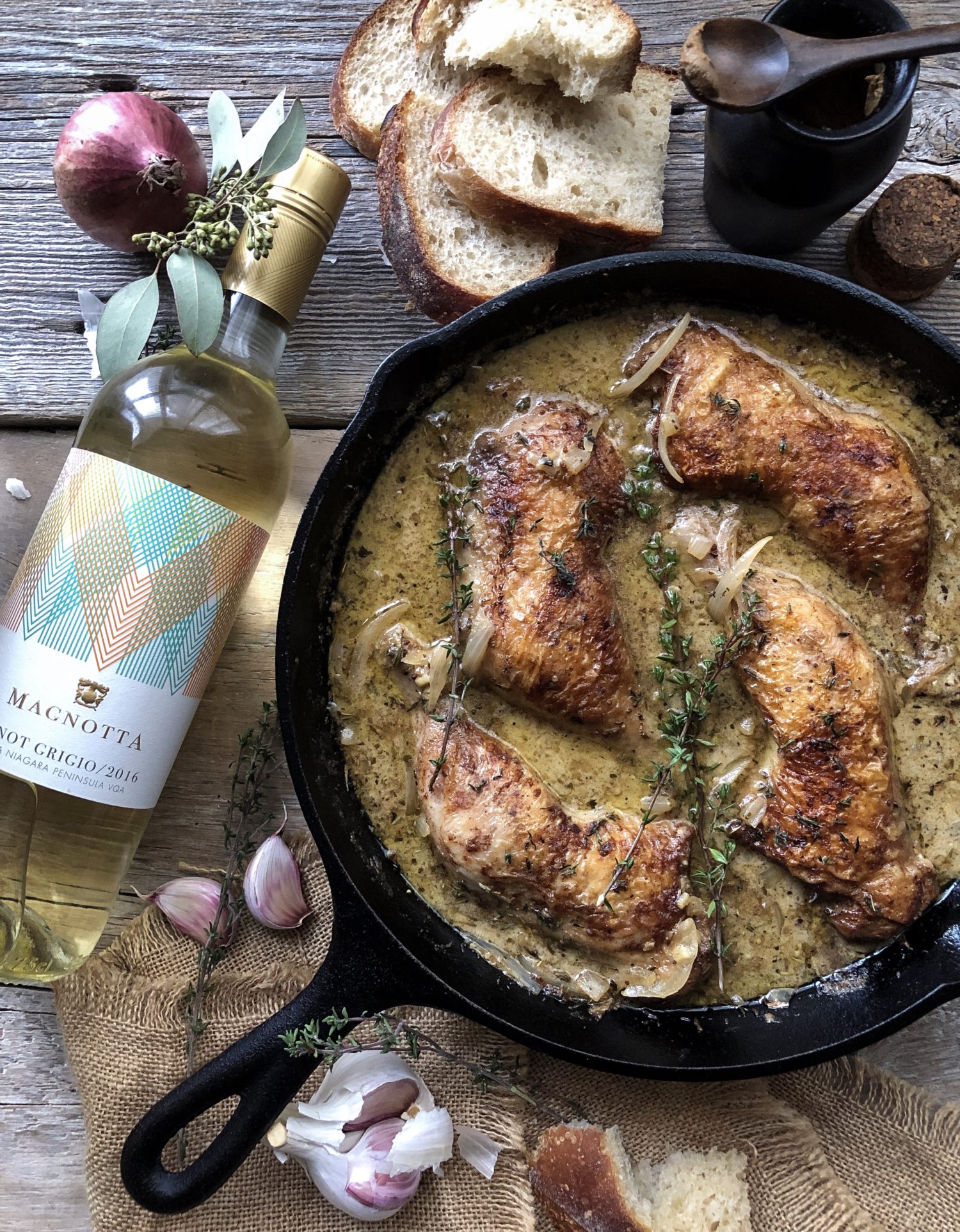 juicy chicken a la moutarde, wine and mustard sauce