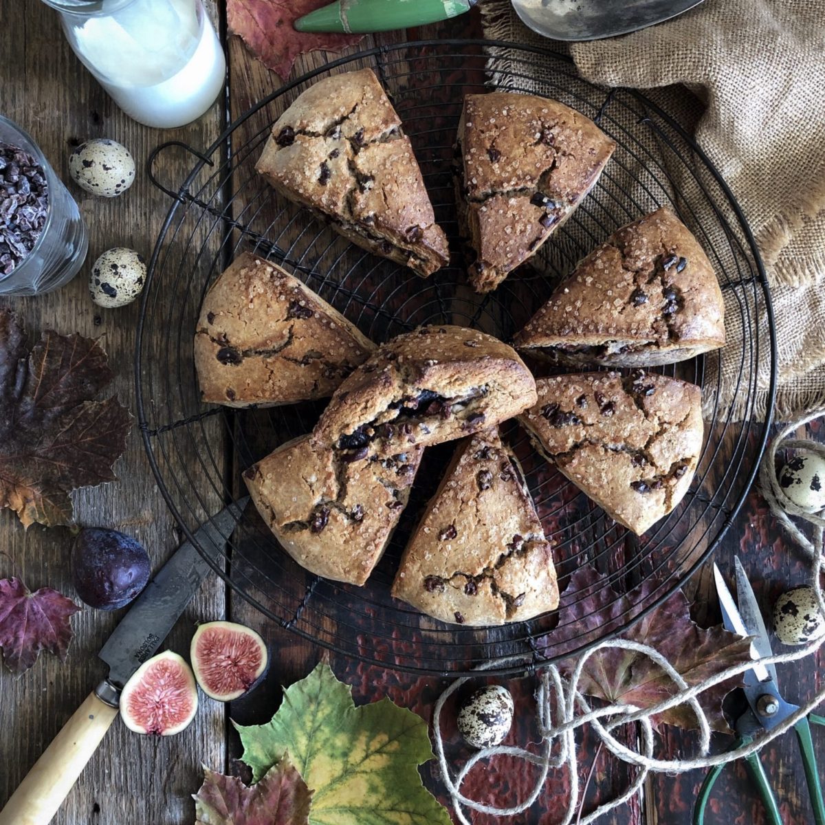 Tender fig and Cocoa Nib Chestnut scones