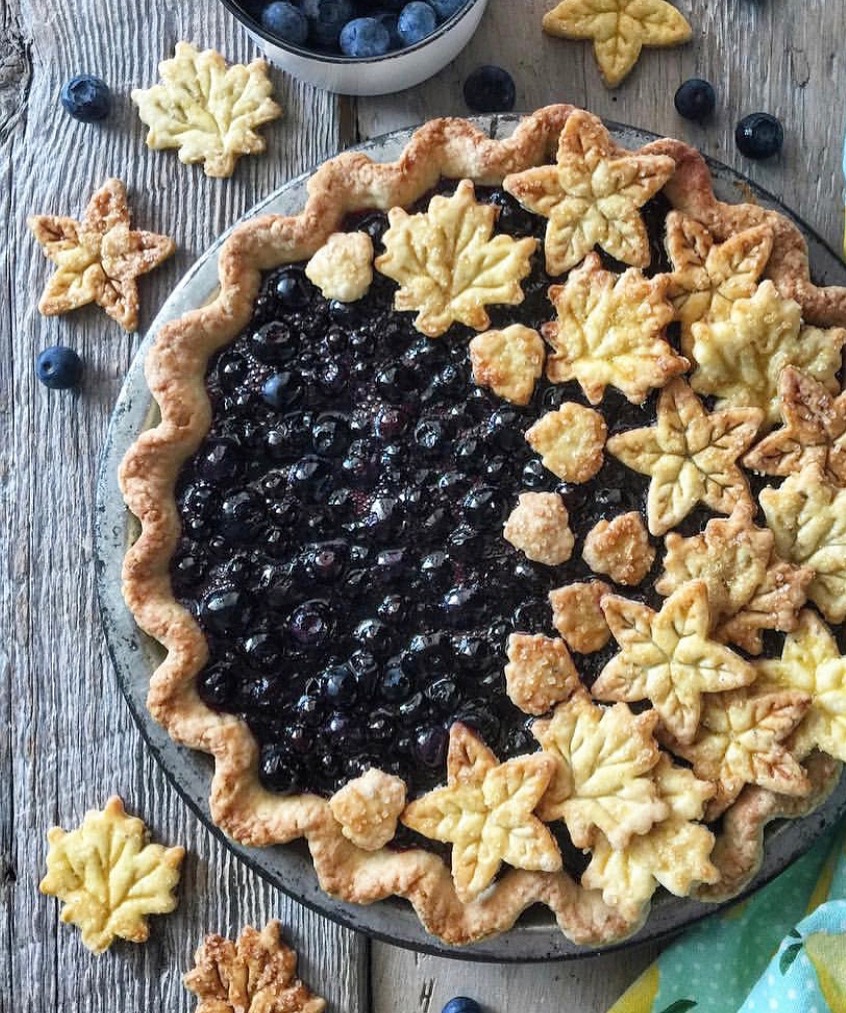 Blueberry Pie with cutouts added after baking