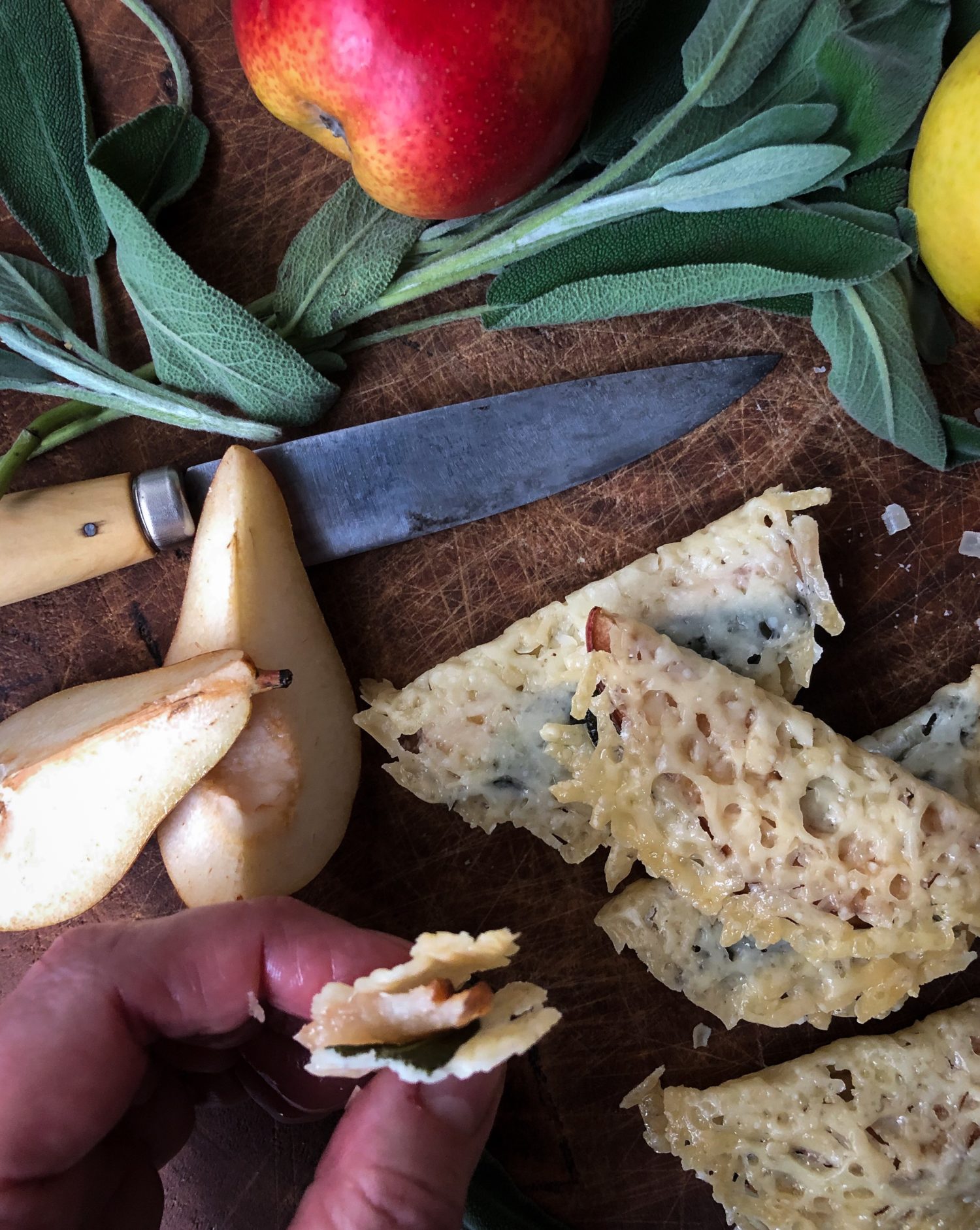 Forelle Pear and Sage Frico, Cheese Crisps