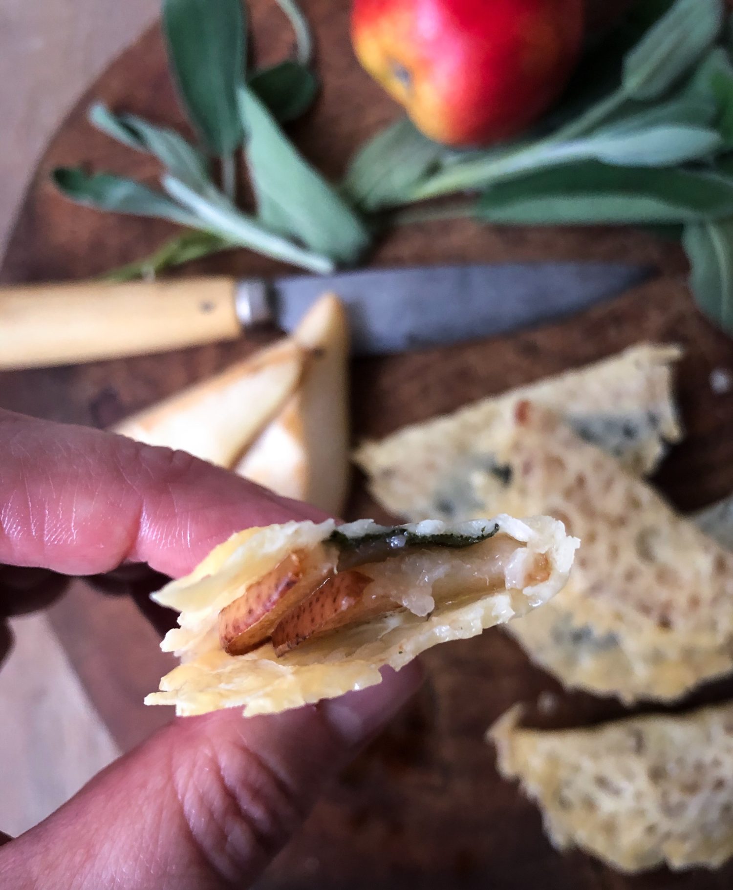 Forelle Pear and Sage Frico, Cheese Crisps