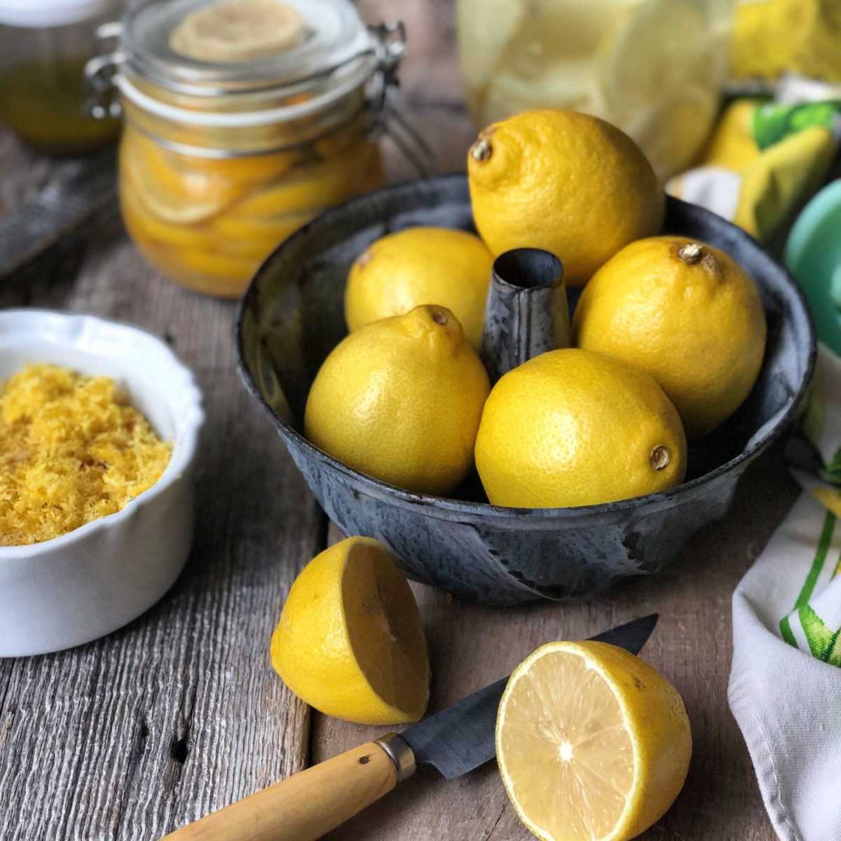 lemons, lemon zest, preserved lemons, vintage cookware